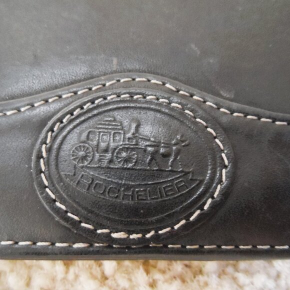 Rochelier Wallet Genuine Leather Straplet Black Card Holder Change Pocket Zipper - Picture 2 of 15